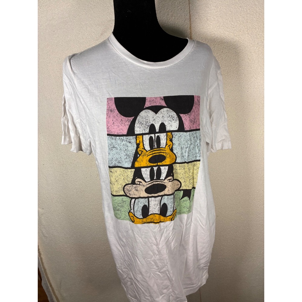 Disney Graphic T-Shirt Unisex Medium White Excellent Mickey Pluto Goofy Donald
